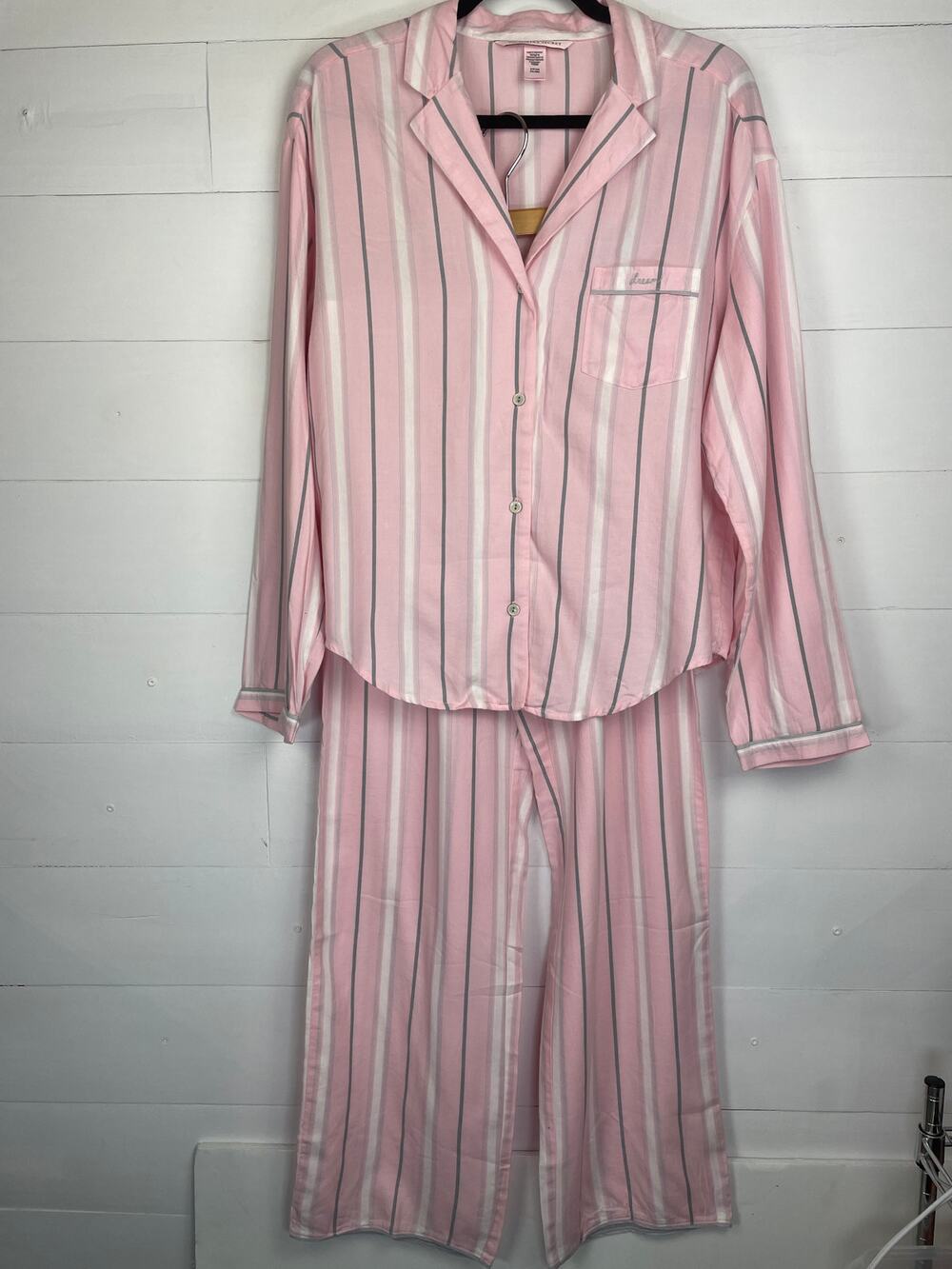 Victoria's Secret Pink White Gray Striped Pajama Set Cotton Modal Small NWT
